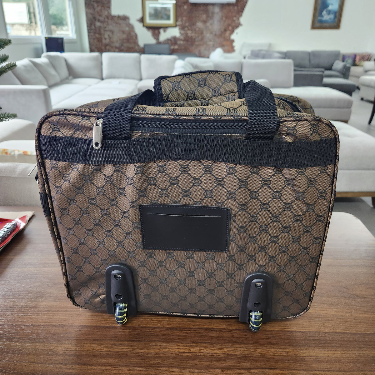 Rolite PRT16P 16 Inch Dark Brown Rolling Luggage Bag Monogram Pattern Wheeled Carry On New
