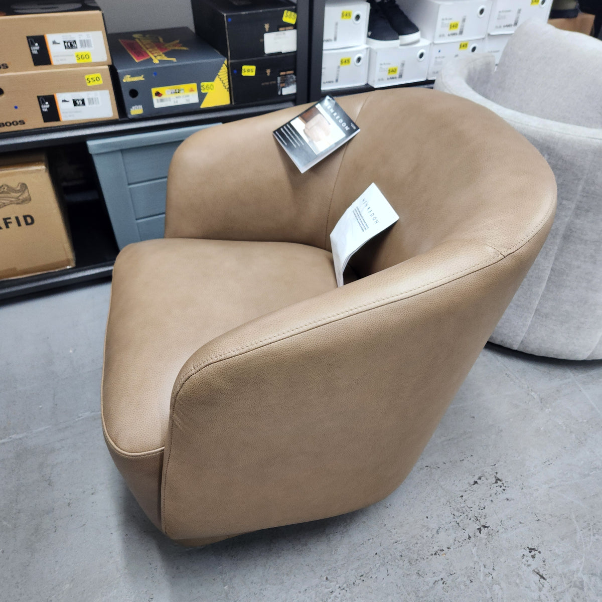 Henredon Murphy Leather Swivel Chair, Light Brown