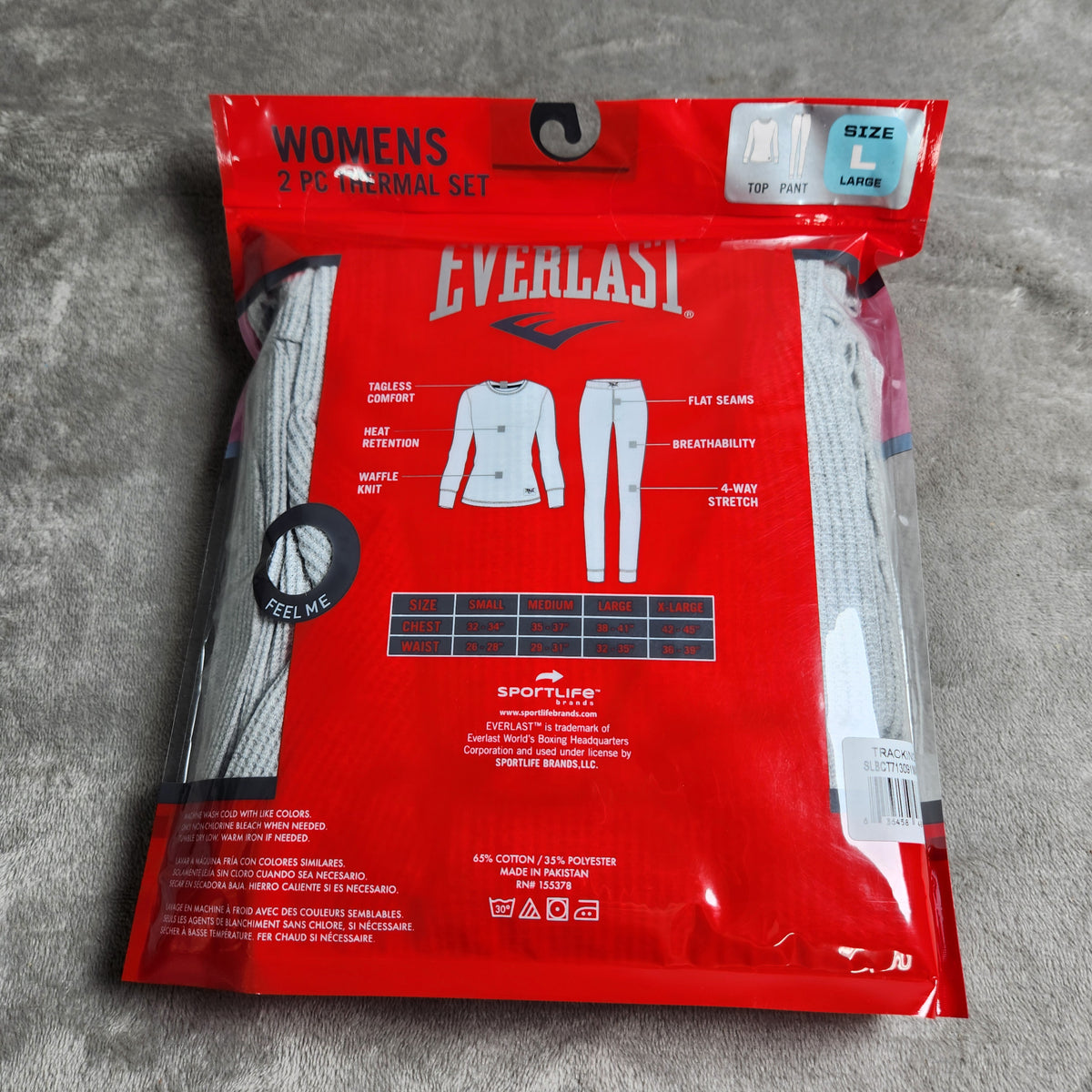 Everlast Women's Large Thermal Waffle Knit 2 PC Set Gray Long Sleeve Top Pants EVL4970