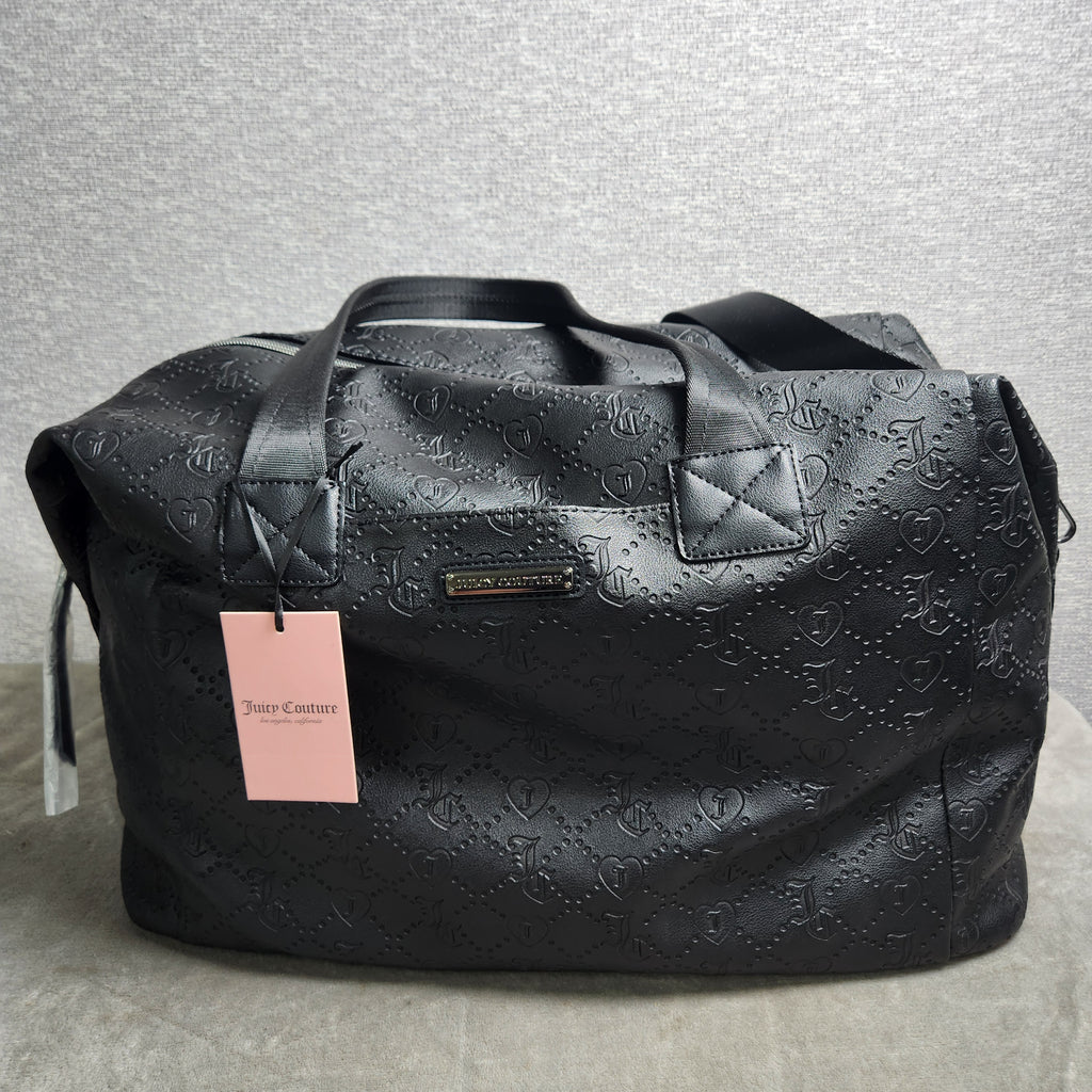 Juicy Couture Black Licorice Word Play Monogram Overnight Weekender Duffle Bag