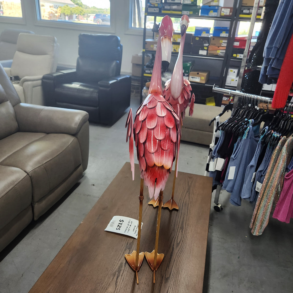 Life Size Bright Pink Flamingo All Metal Steel Garden Decor