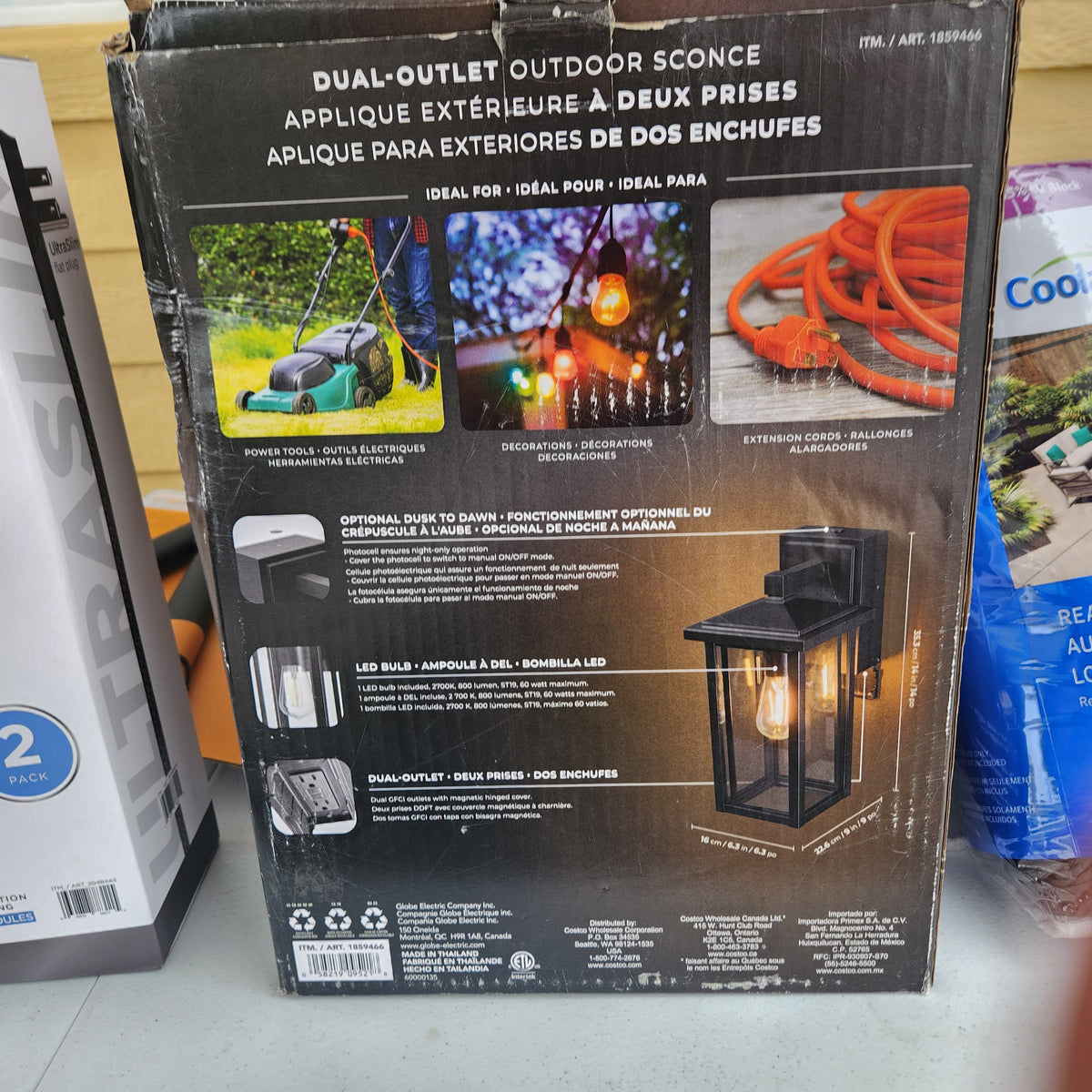 Globe Electric 14" Matte Black Outdoor Wall Light with GFCI Outlet
