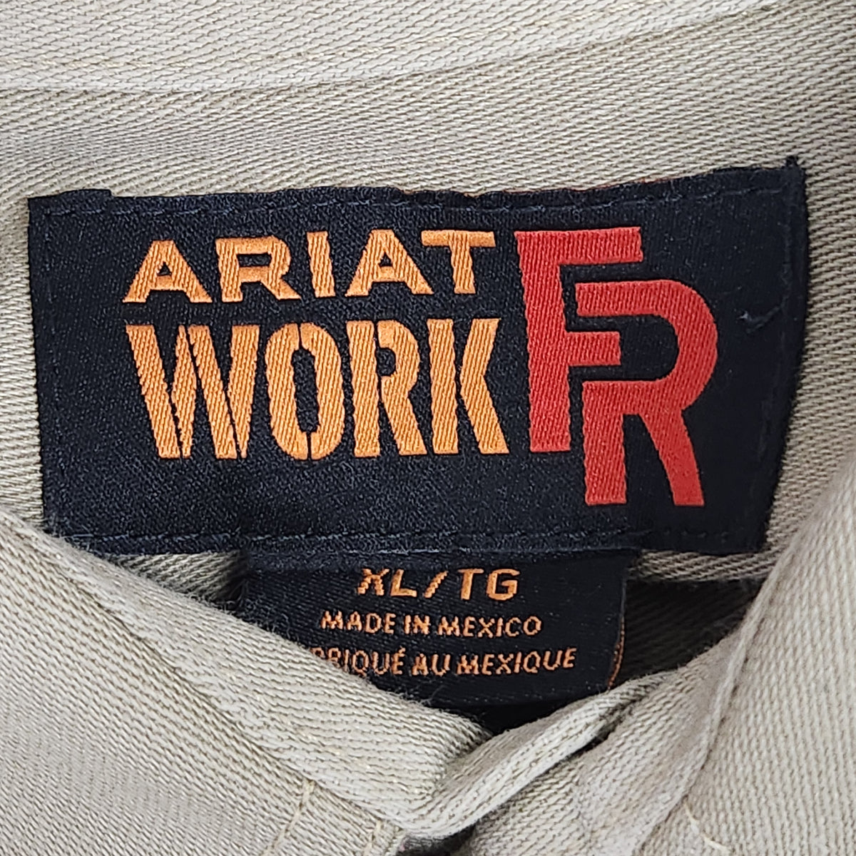 Ariat Men's Work FR Flame Resistant Button Up Work Shirt Tan Size XL NFPA 2112 Used