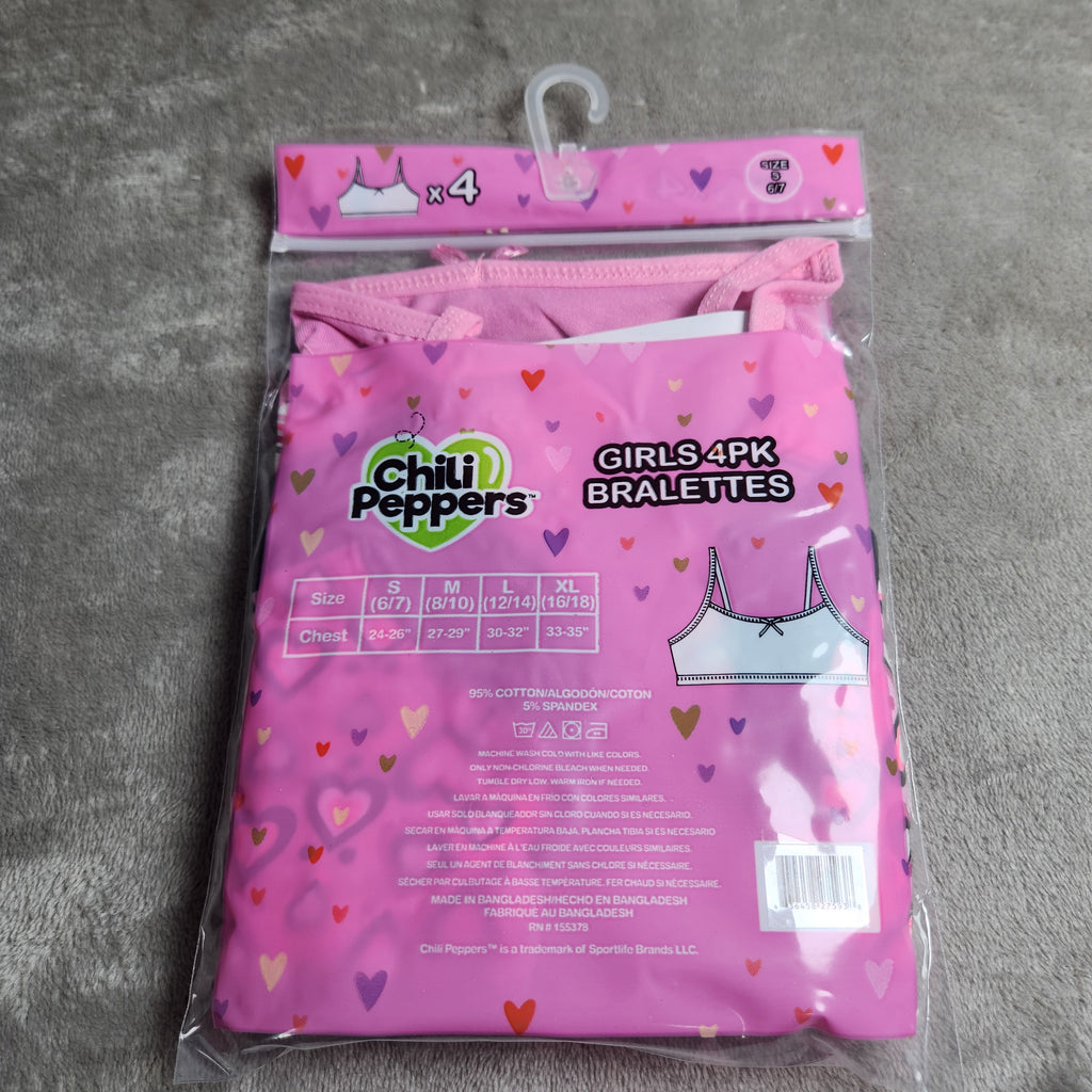 Chili Peppers Size Small 4 Pack Girls Bralettes