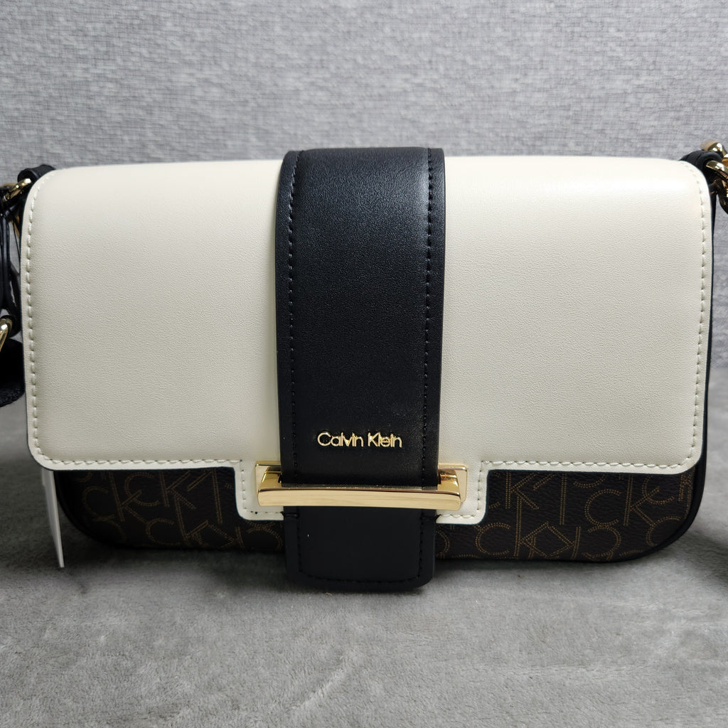 Calvin Klein OTLT Crossbody Bag Black Cream CK Monogram H1AHQQ2 New