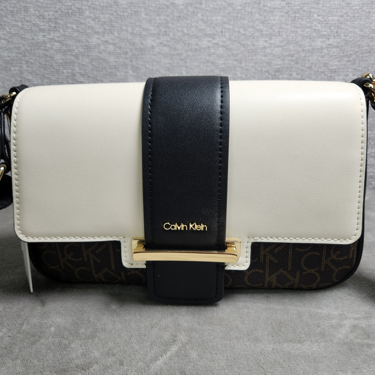 Calvin Klein OTLT Crossbody Bag Black Cream CK Monogram H1AHQQ2 New