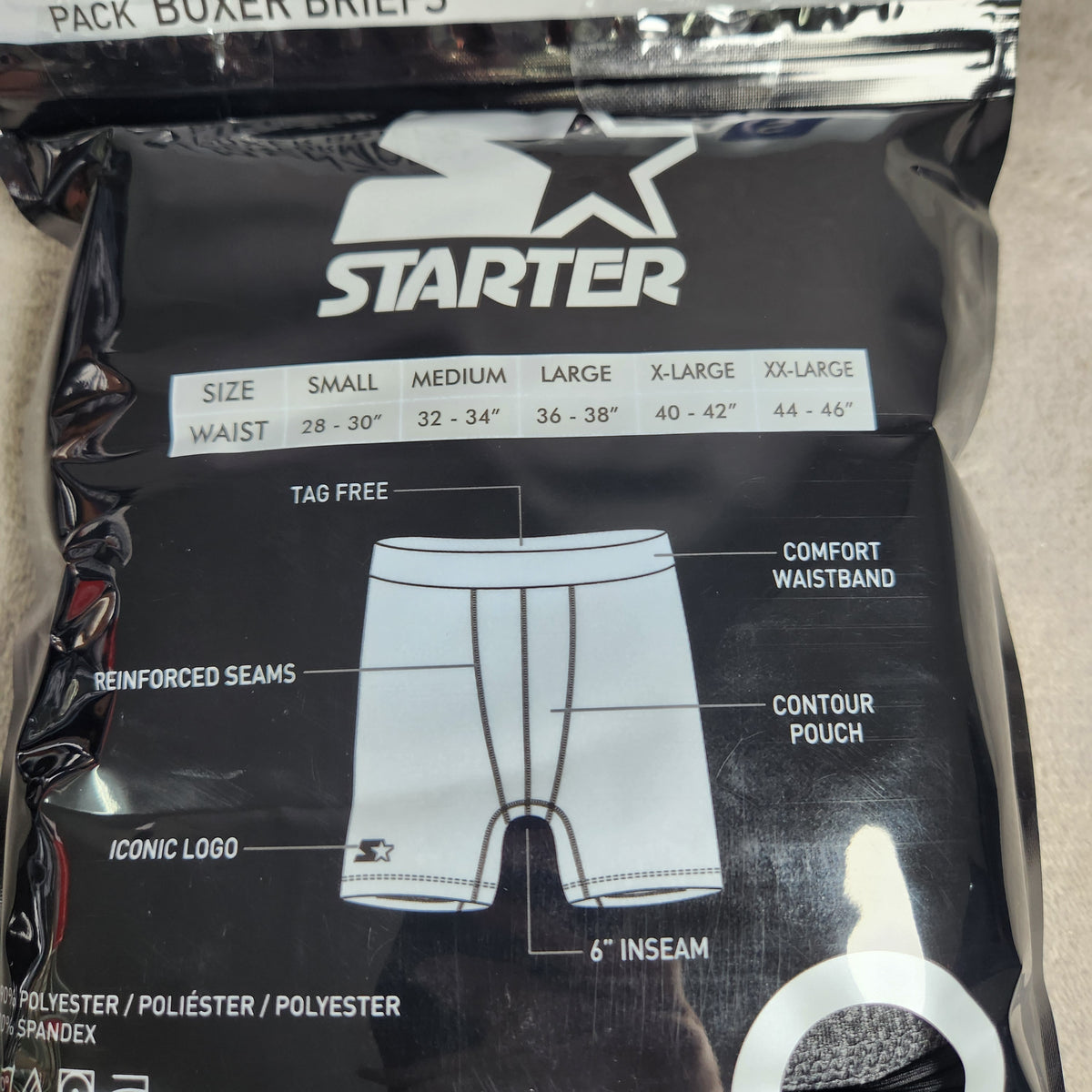 Starter Men's Performance Boxer Briefs Size Small 5 Pack Black, Olympic Blue, Carbon