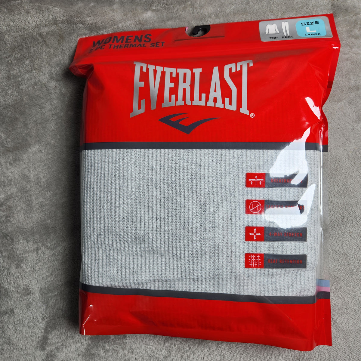 Everlast Women's Large Thermal Waffle Knit 2 PC Set Gray Long Sleeve Top Pants EVL4970