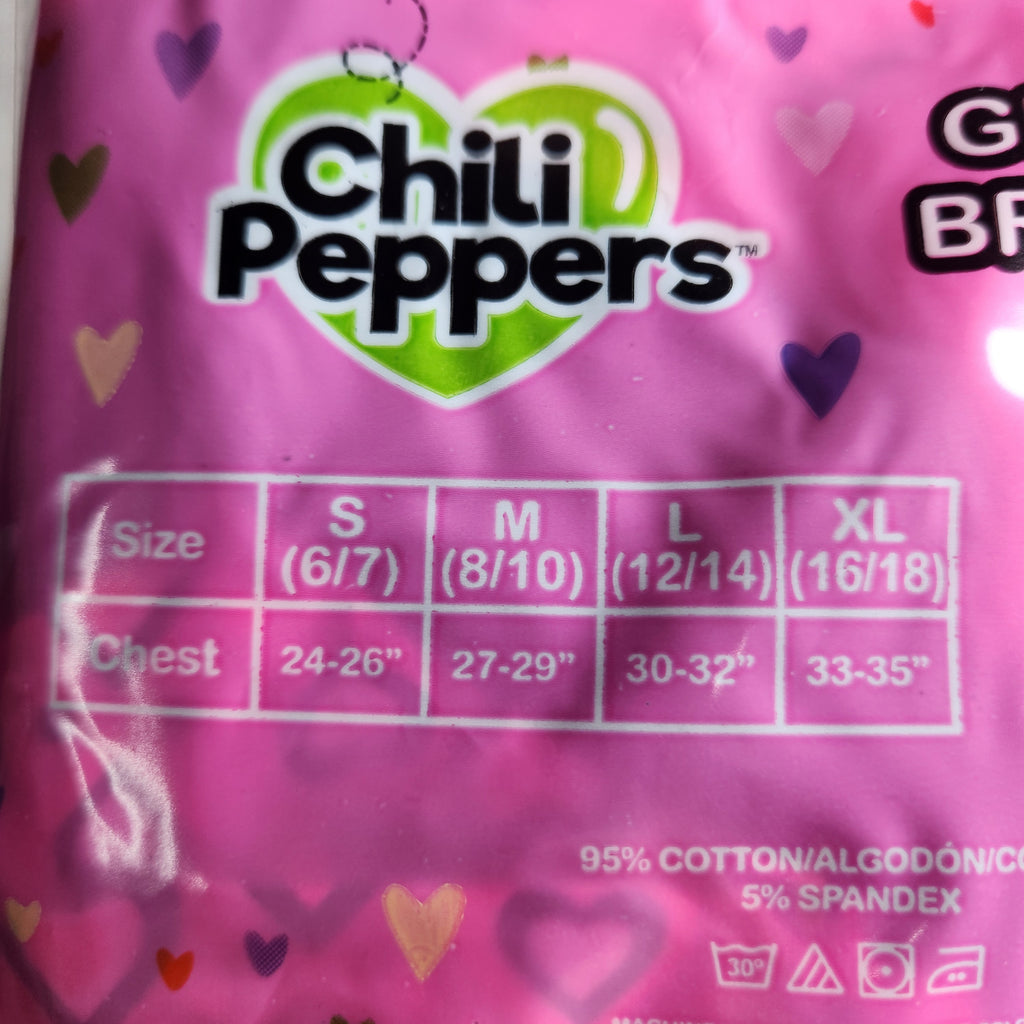 Chili Peppers Size XL 4 Pack Girls Bralettes