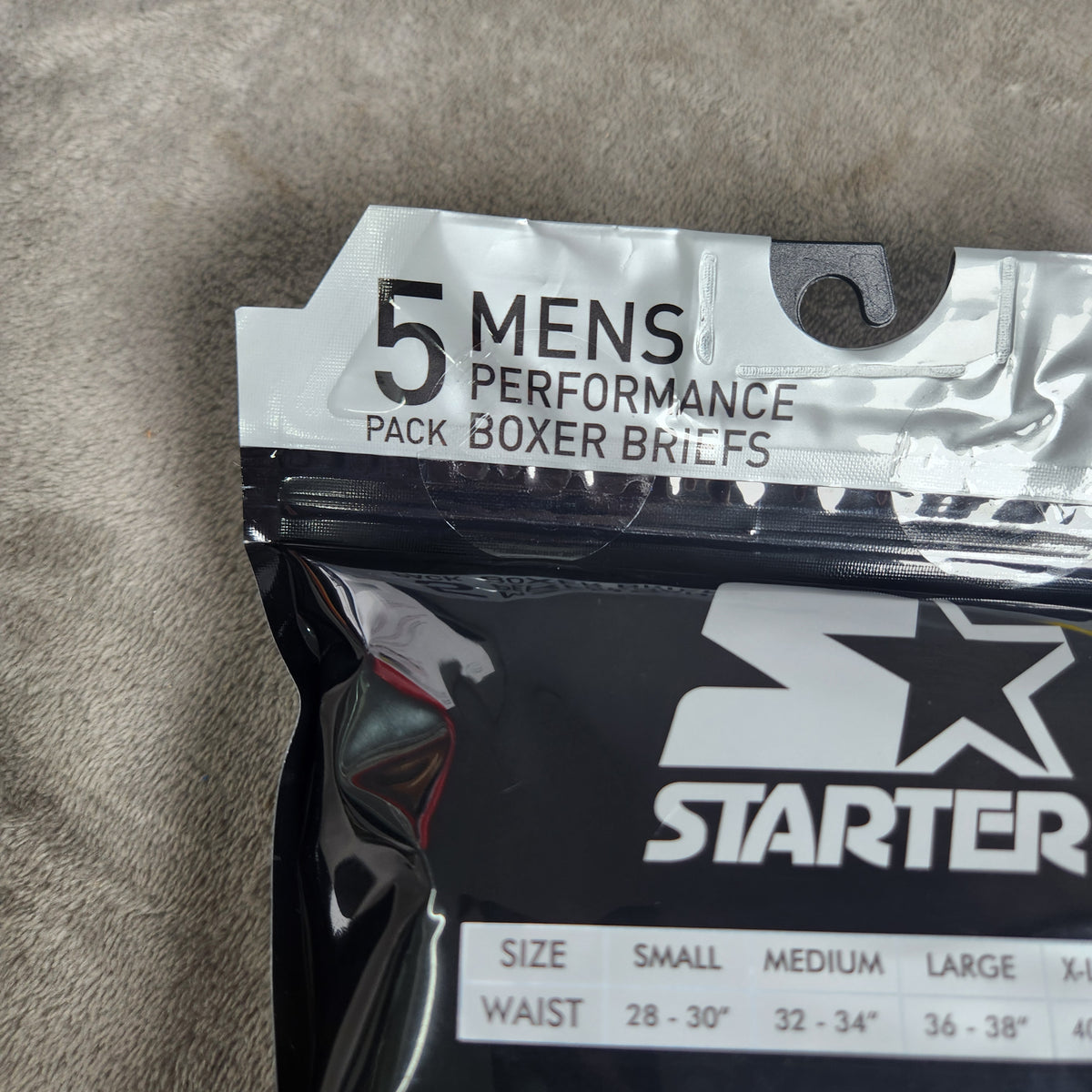 Starter Men's Performance Boxer Briefs Size Large 5 Pack Black, Olympic Blue, Carbon