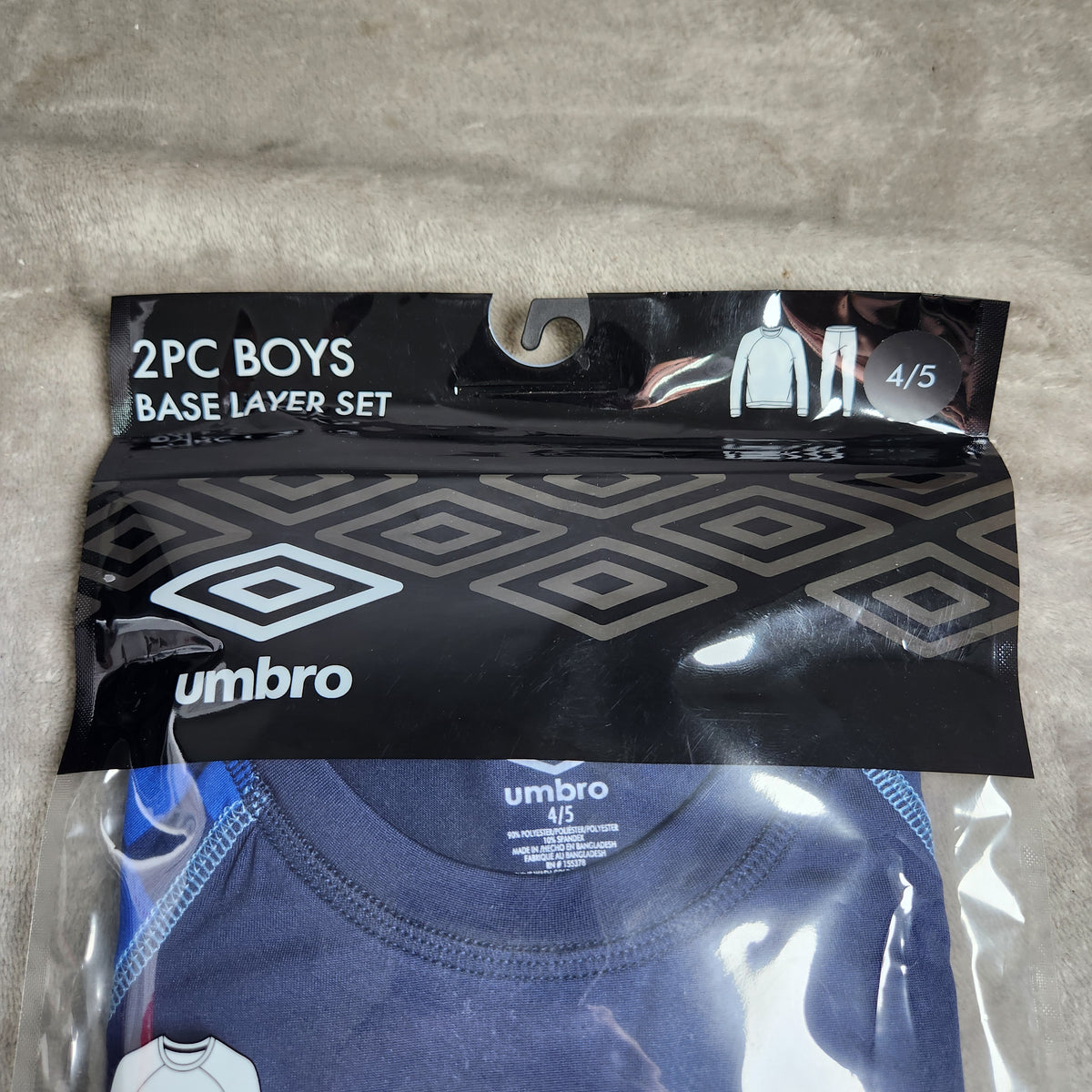 Umbro Boys Size 4/5 New 2 Piece Base Layer Set Dark Blue w/ Blue Logo