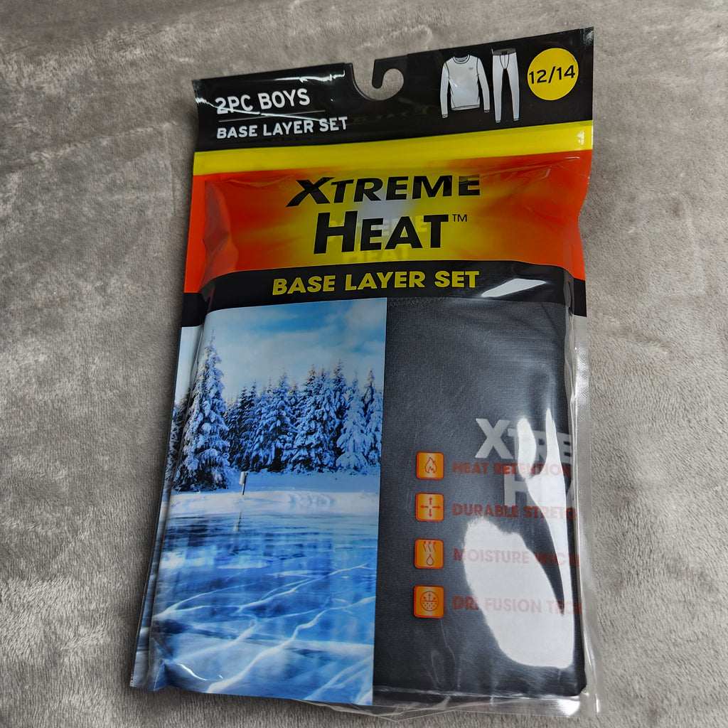 Xtreme Heat Boys Size 12/14 2 Pc Base Layer Set Long Sleeve Top & Bottom Black