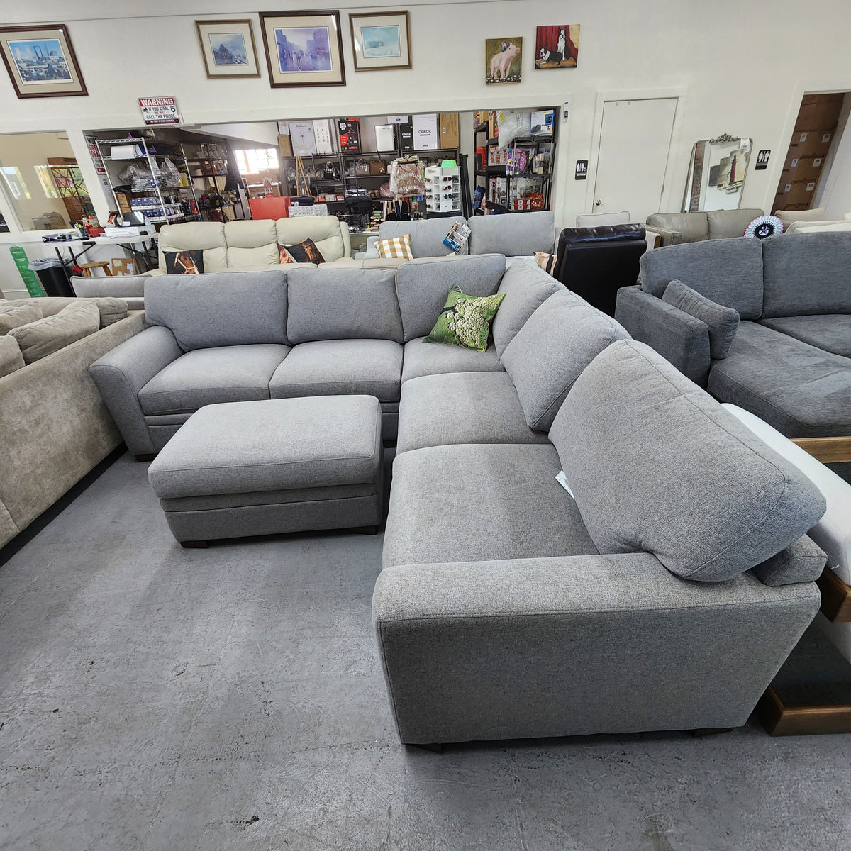 Thomasville Langdon Fabric Sectional with Chaise and Storage Ottoman, Gray