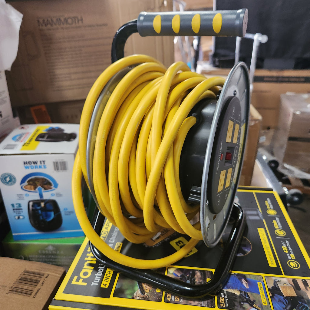 Link2Home Heavy Duty Cord Reel Extension, 50 ft, 12/3 AWG, Yellow