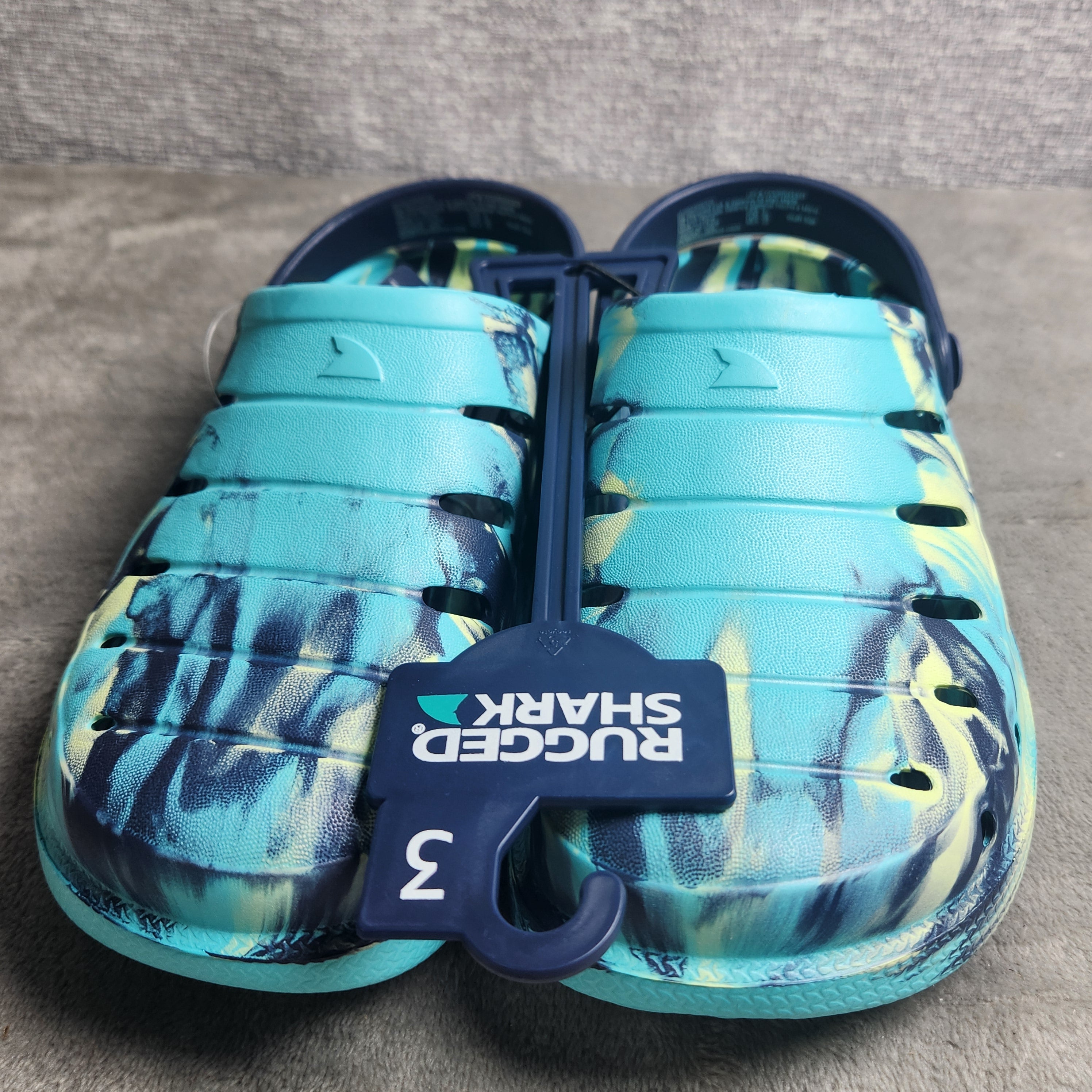 Rugged Shark Kids Size 3 Teal EVA Clogs Water Shoes Slip On Sandals