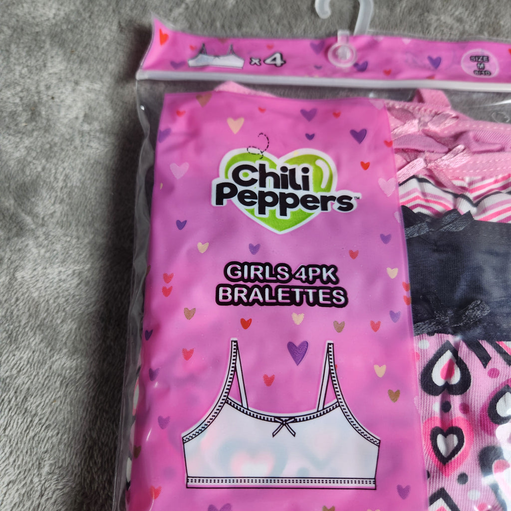 Chili Peppers Size Medium 4 Pack Girls Bralettes