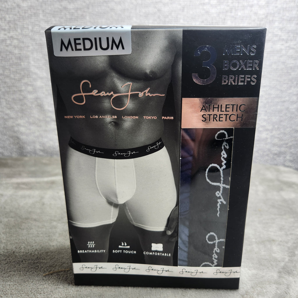Sean John Men's 3 Pack Boxer Briefs Medium Blue Variety