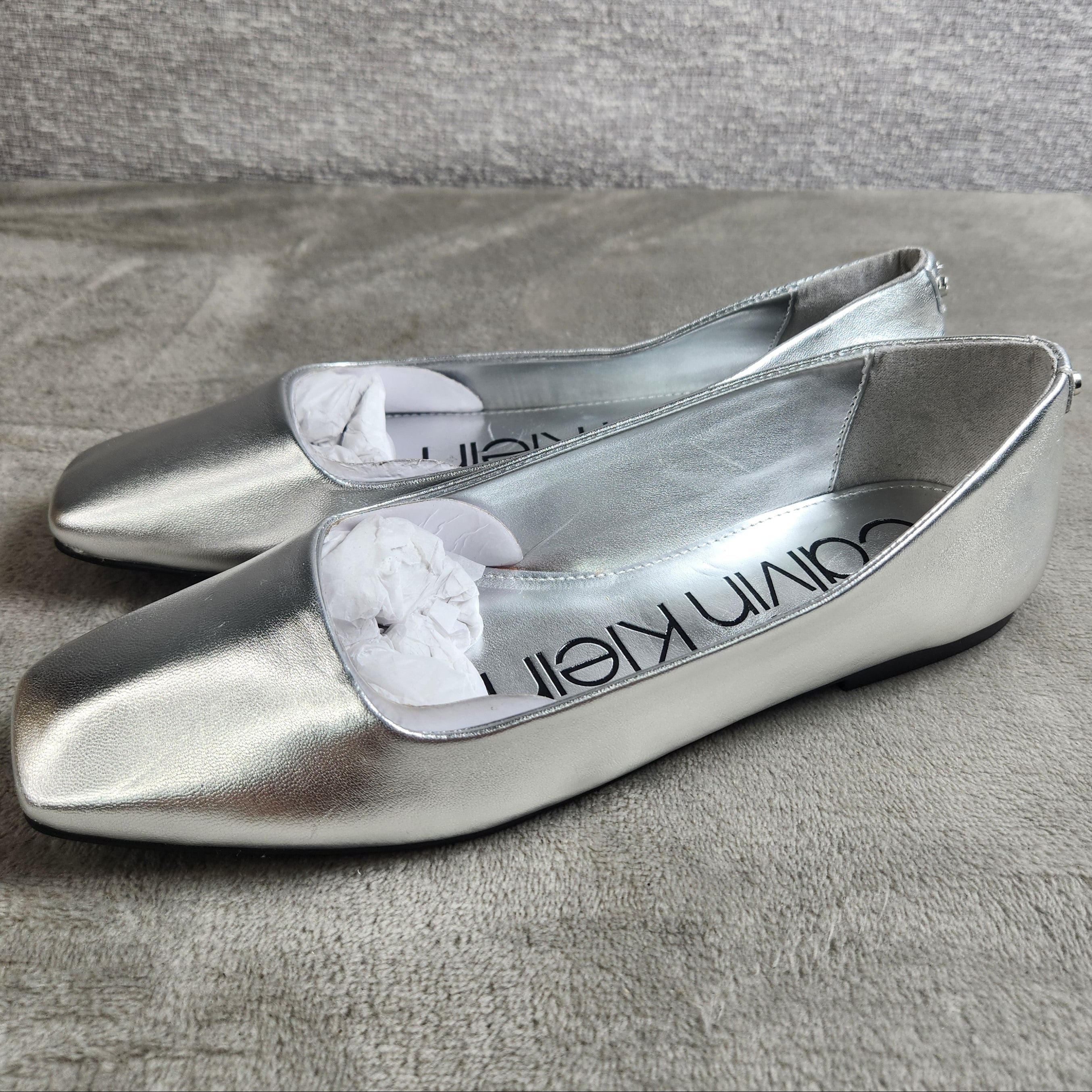 Calvin Klein Nyta Womens Size 5.5M Square-Toe Ballet / Dress flats Silver