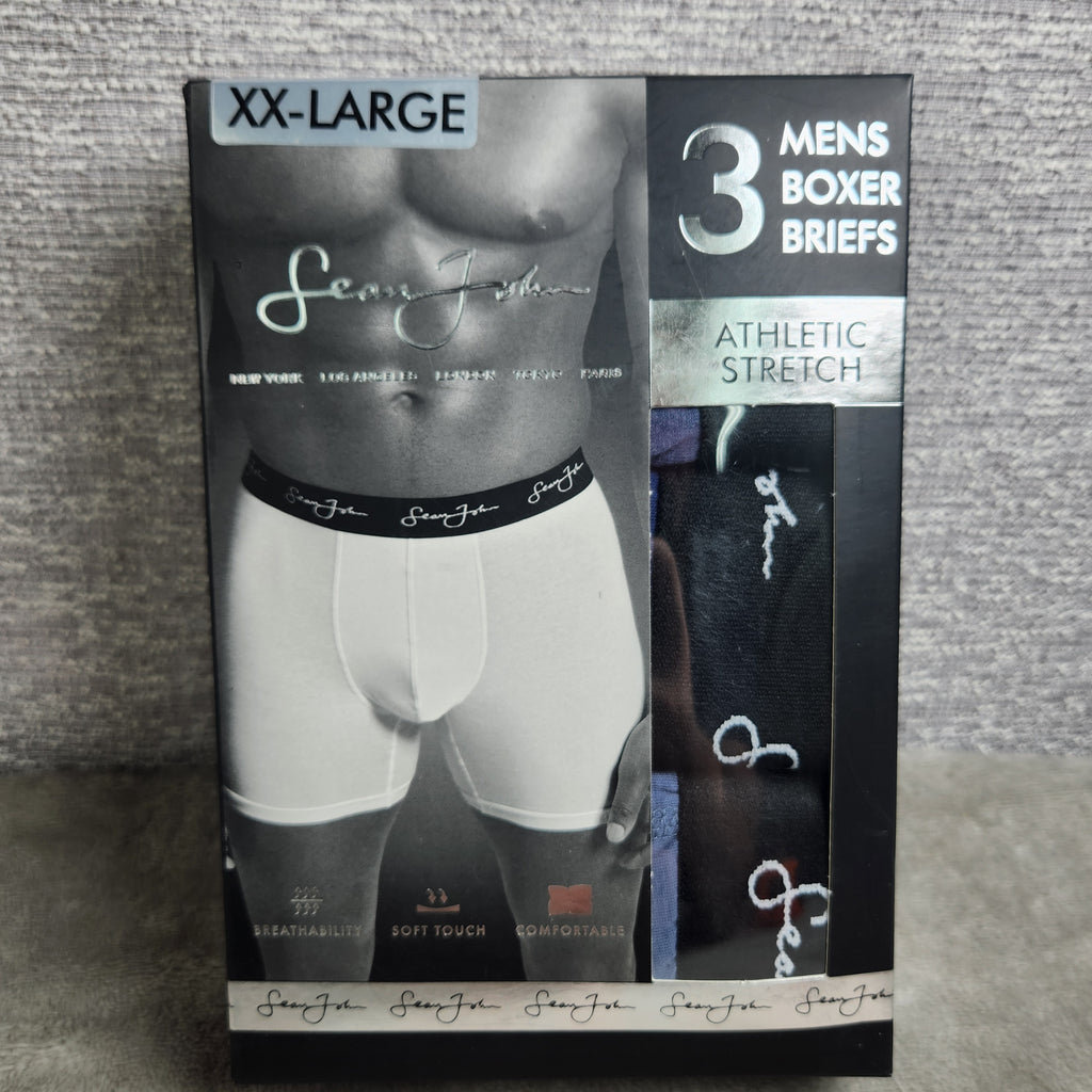 Sean John Mens 3 Pack Athletic Boxer Briefs Size XX-Large Blue Variety