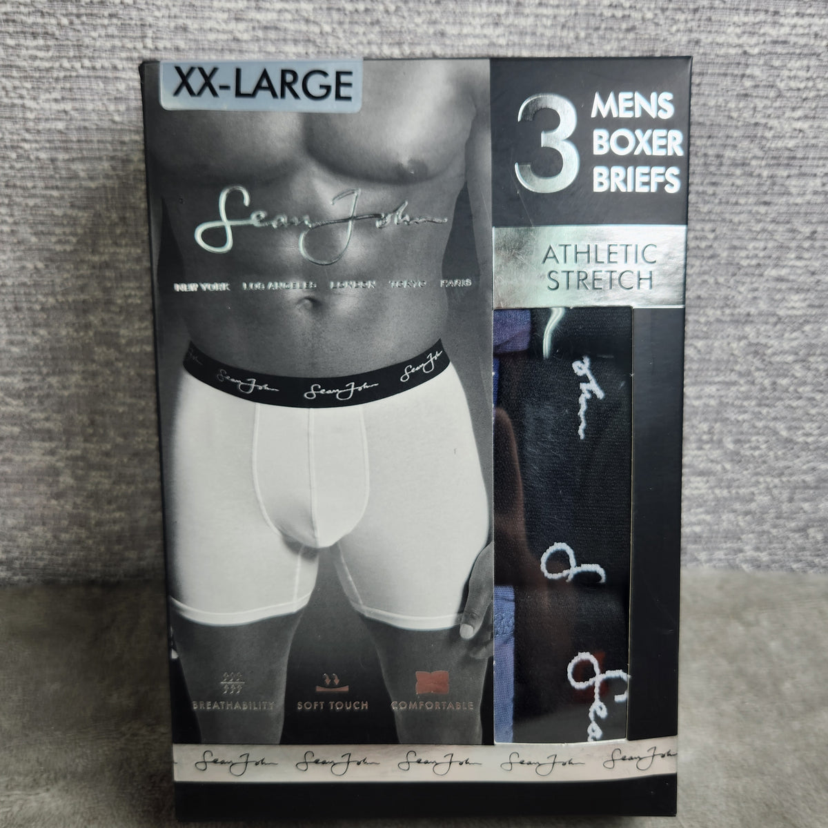 Sean John Mens 3 Pack Athletic Boxer Briefs Size XX-Large Blue Variety