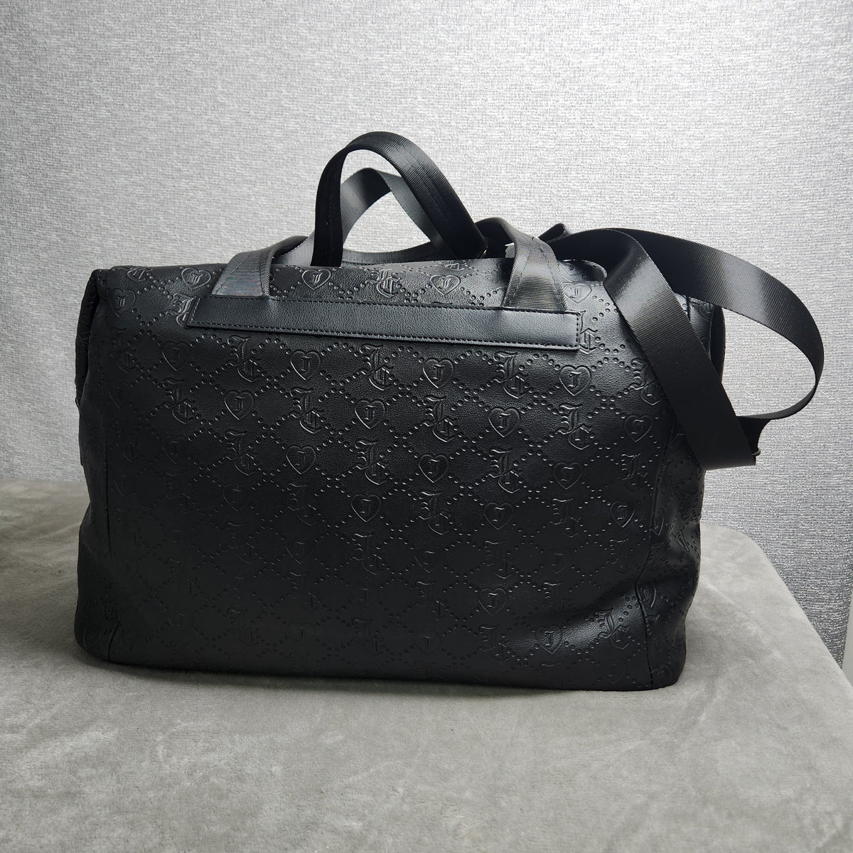 Juicy Couture Black Licorice Word Play Monogram Overnight Weekender Duffle Bag