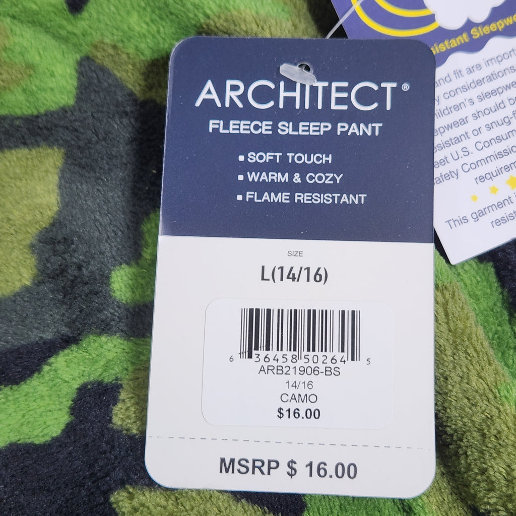 Architech Boys Large(14/16) 100%polyester Fleece Sleep Pants Camo